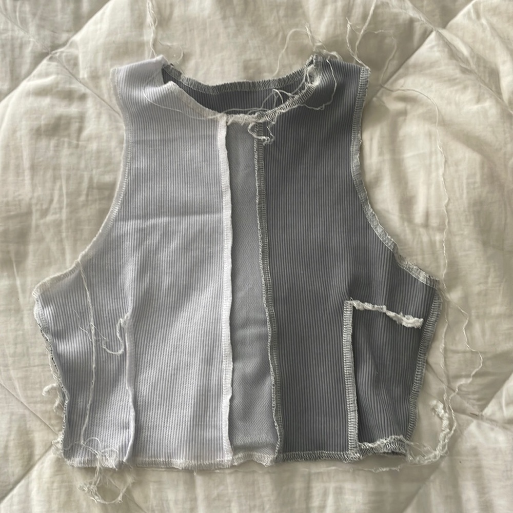 Distressed Grey and White Top